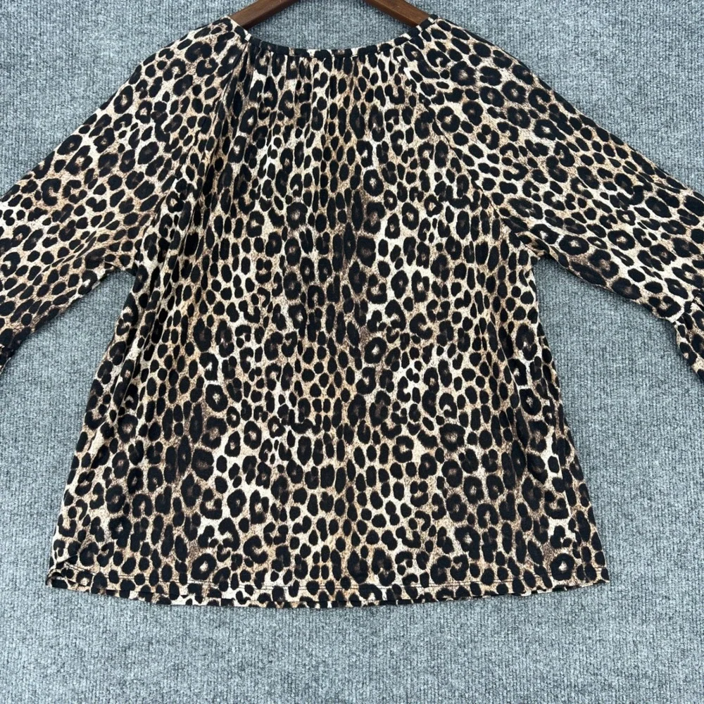 Michael Kors Leopard Print Blouse Womens Large Brown Bell Sleeve Animal Print